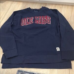 Ole Miss Embroidered Athletic Blue Crew Neck Sweater Size Medium